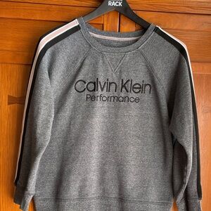 Calvin Klein Charcoal Sweatshirt with Blush/White/Black Stripe  Accents